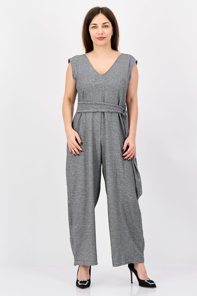 Great Plains Women Textured Sleeveless Jumpsuit, Grey - Image 1